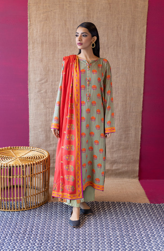 OTL-22-175/U BEIGE LINEN  UNSTITCHED SHIRT DUPATTA PANTS