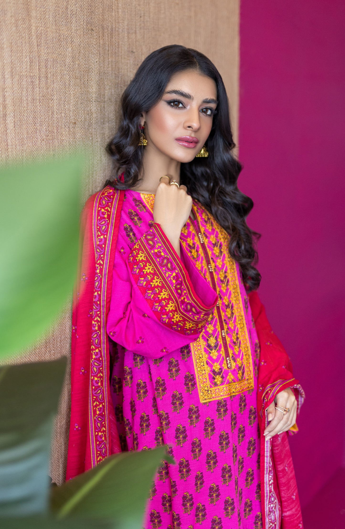 OTL-22-131/U PINK KHADDAR  UNSTITCHED SHIRT DUPATTA PANTS