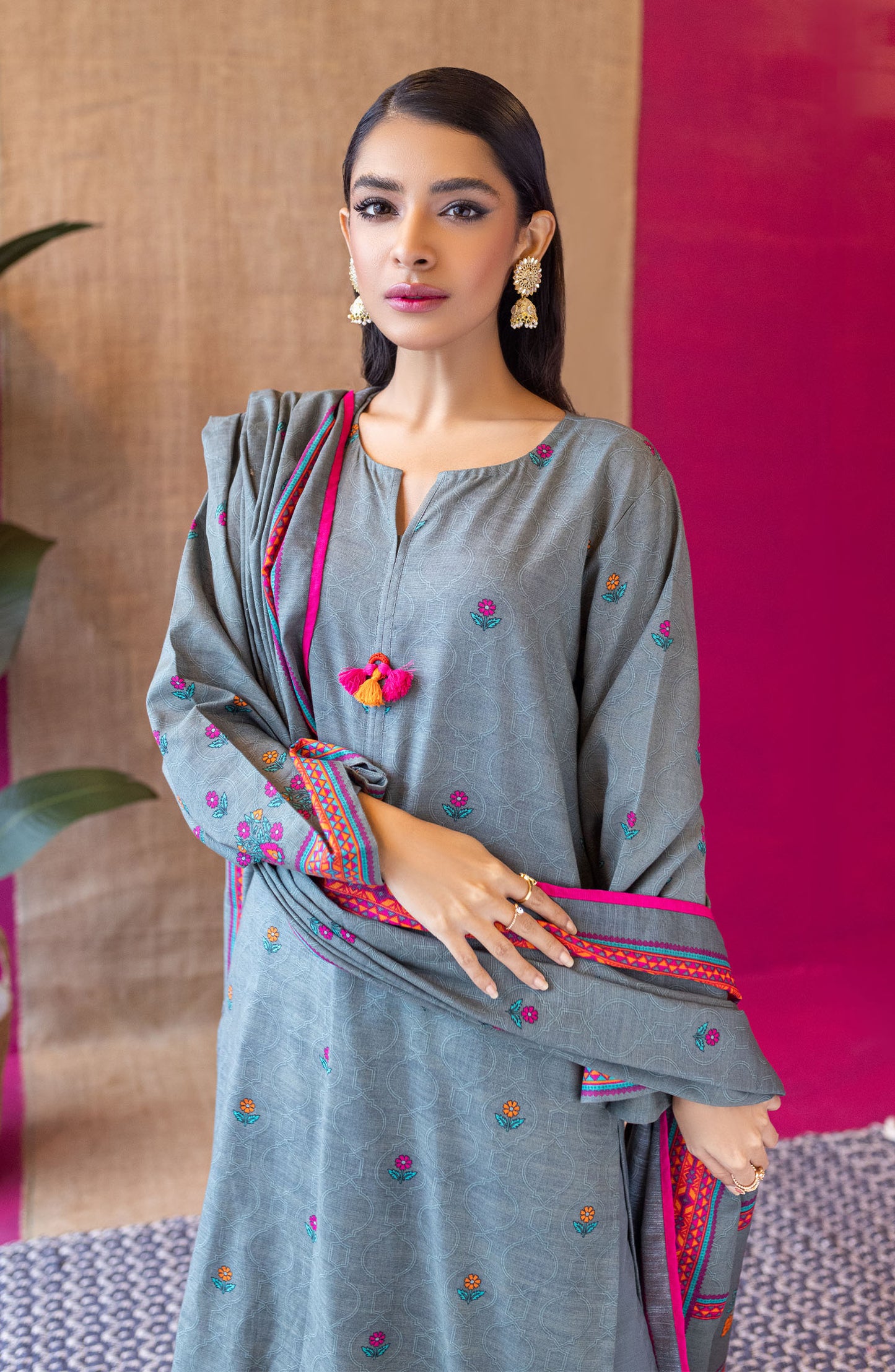 Stitched 3 Piece Printed Khaddar Shirt , Khaddar Pant and Khaddar Dupatta