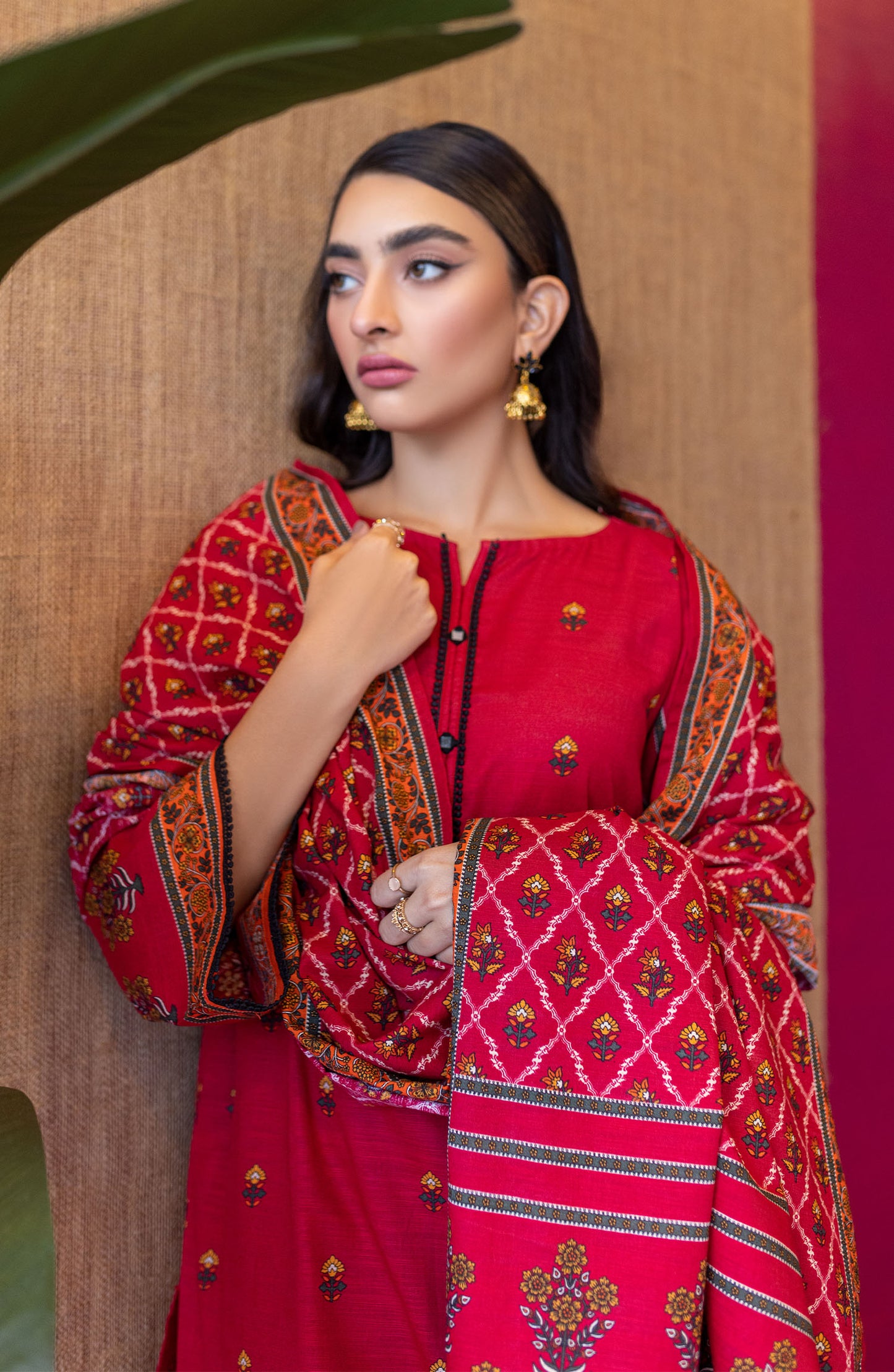 Stitched 3 Piece Printed Khaddar Shirt , Khaddar Pant and Khaddar Dupatta