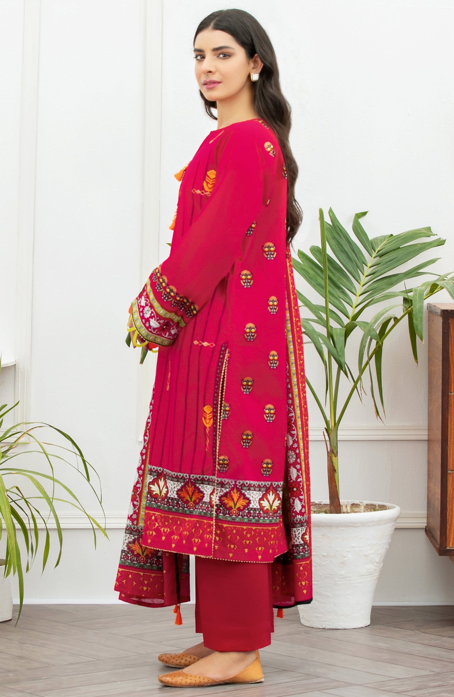 Unstitched 3 Piece Embroidered Lawn Suit (OTL-21-166/U RED)