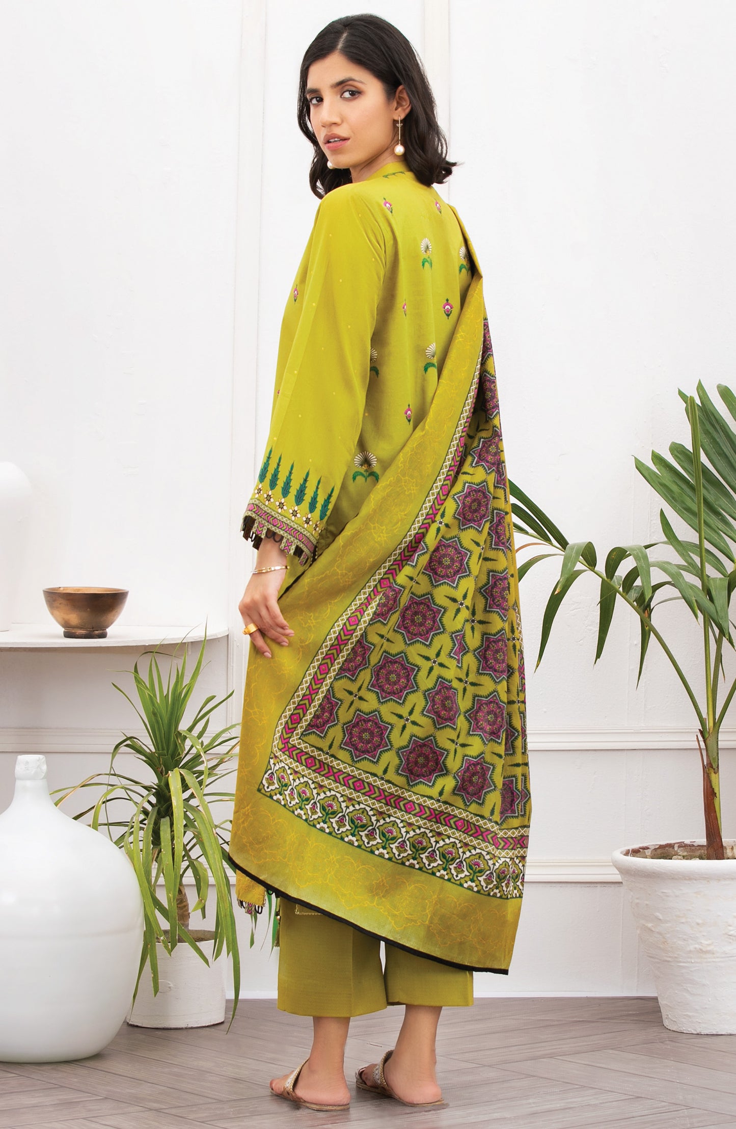 Unstitched 3 Piece Embroidered Lawn Suit (OTL-21-167/U GREEN)
