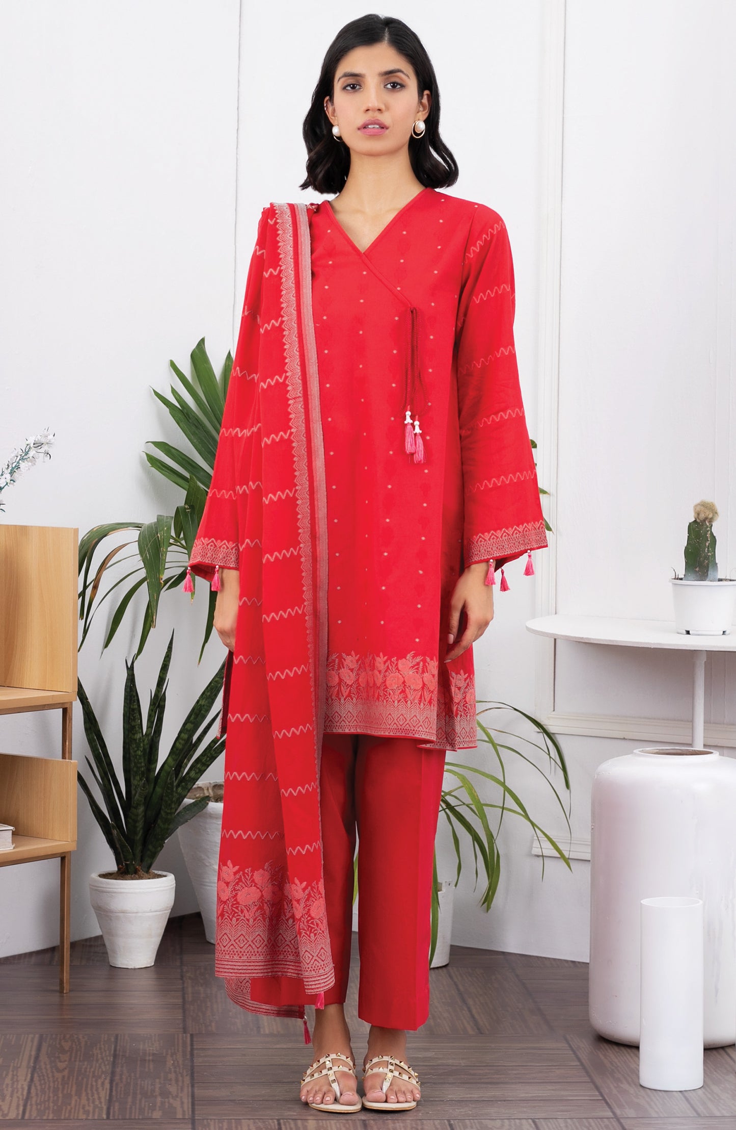 Unstitched 3 Piece Printed Jacquard Suit