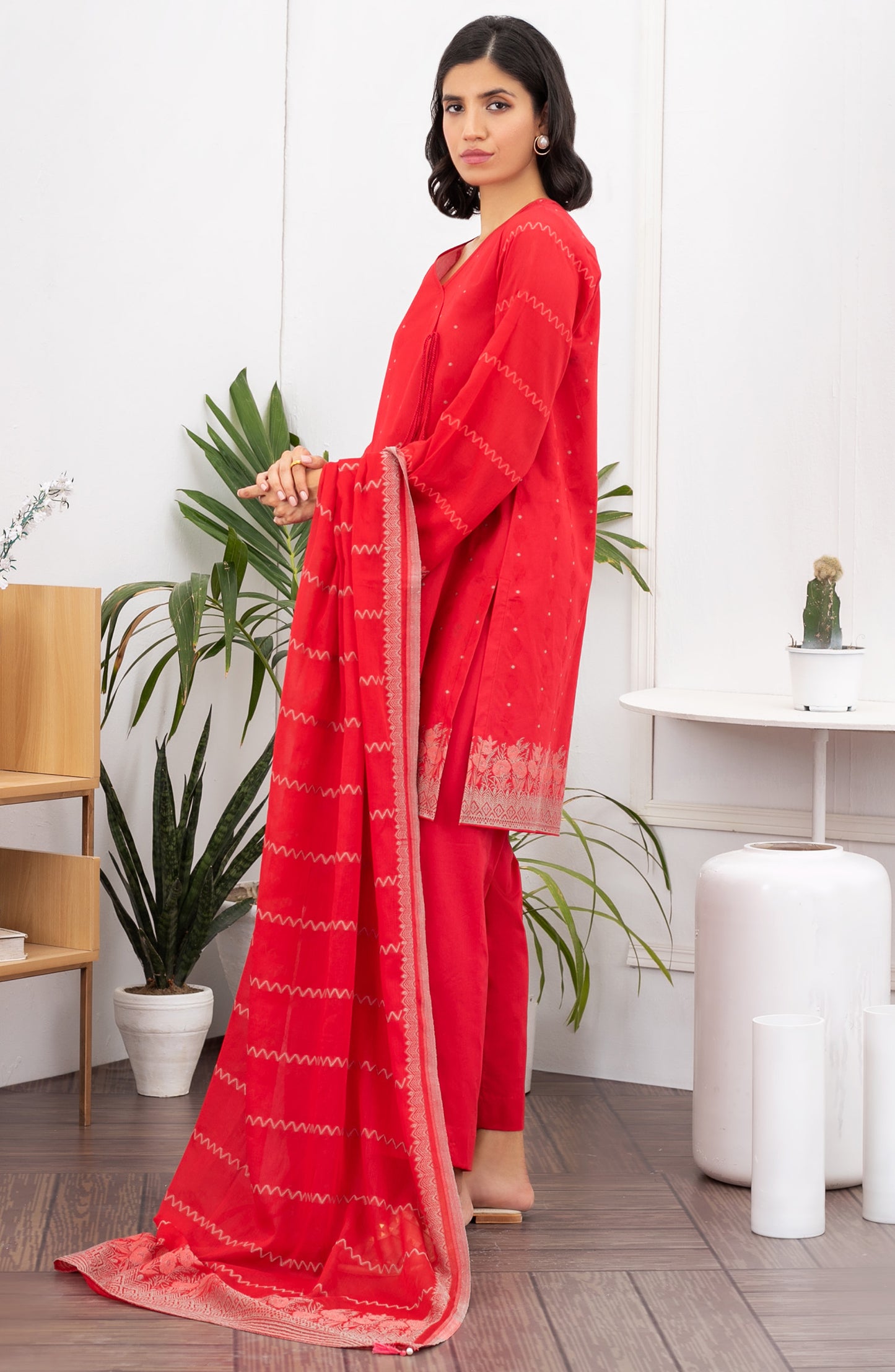 Unstitched 3 Piece Printed Jacquard Suit