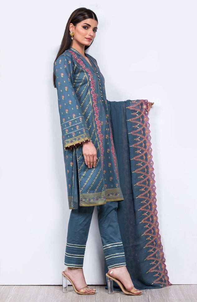 Unstitched 3 Piece Embroidered Lawn Suit