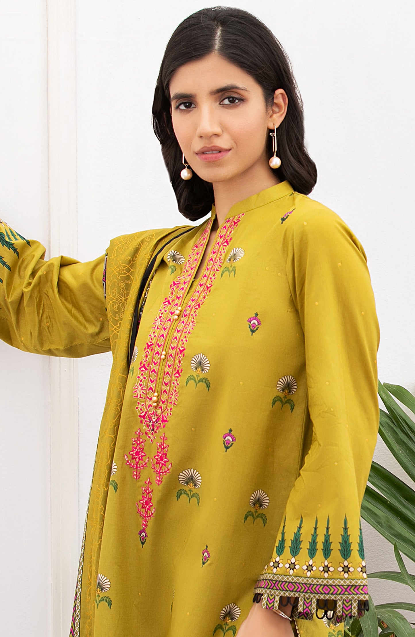 Unstitched 3 Piece Embroidered Lawn Suit (OTL-21-167/U GREEN)