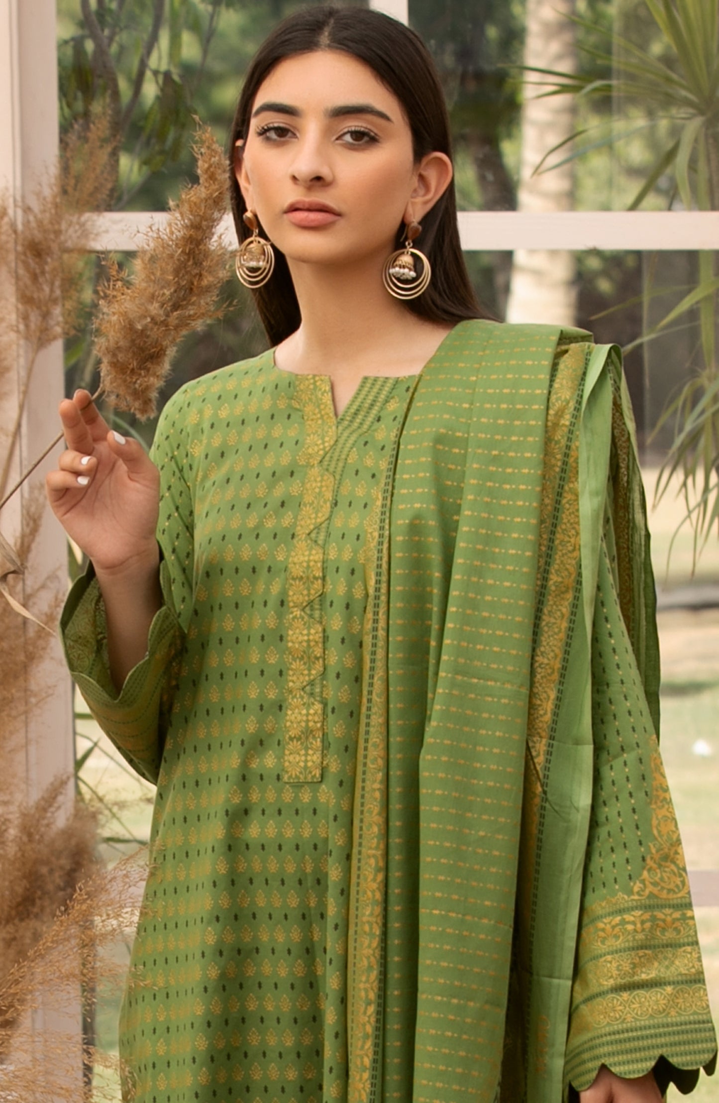 Unstitched 3 Piece Printed Lawn Suit (NRDS-240/U GREEN)