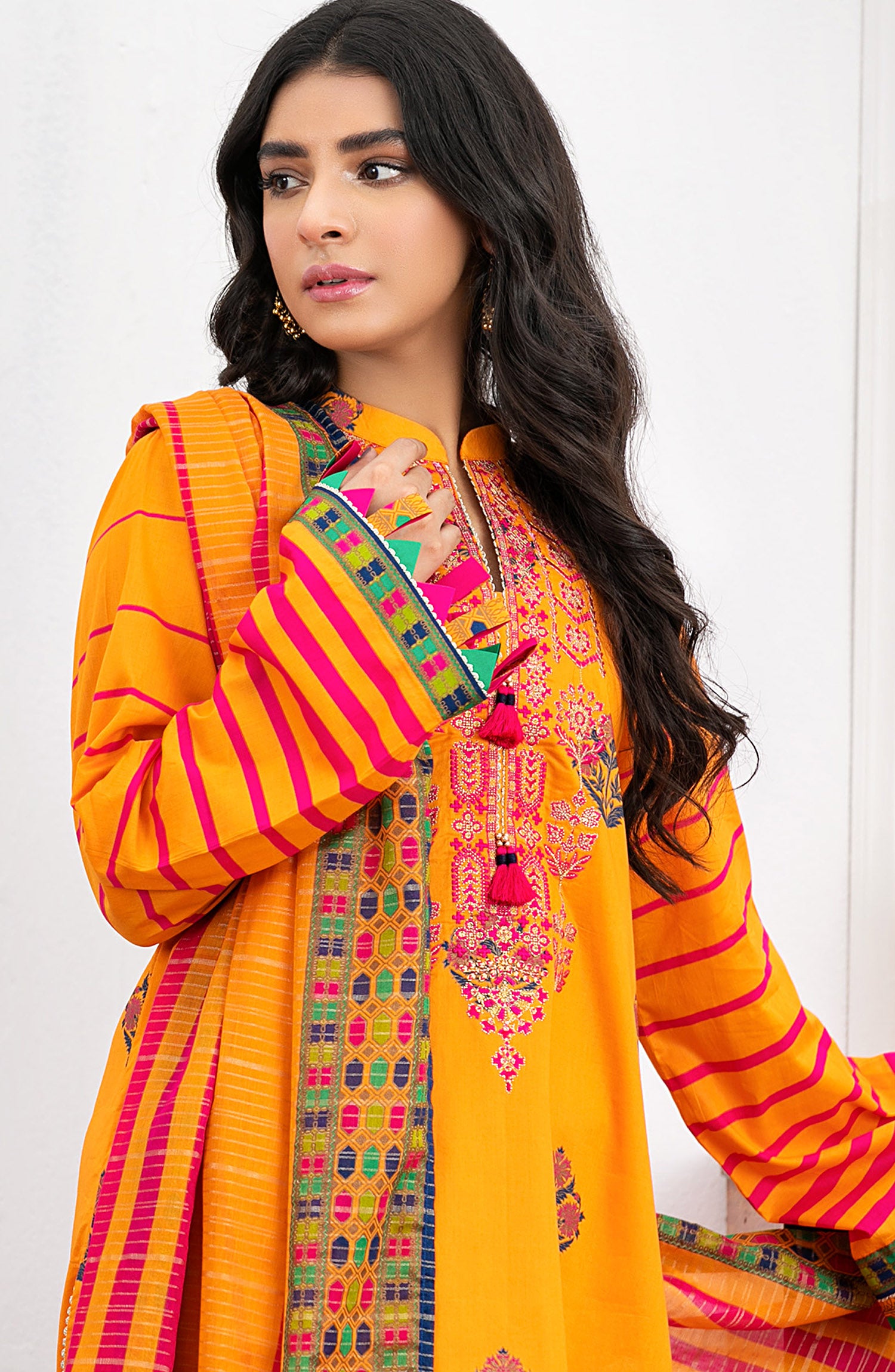 Unstitched 3 Piece Embroidered Lawn Suit (OTL-21-162/U YELLOW)