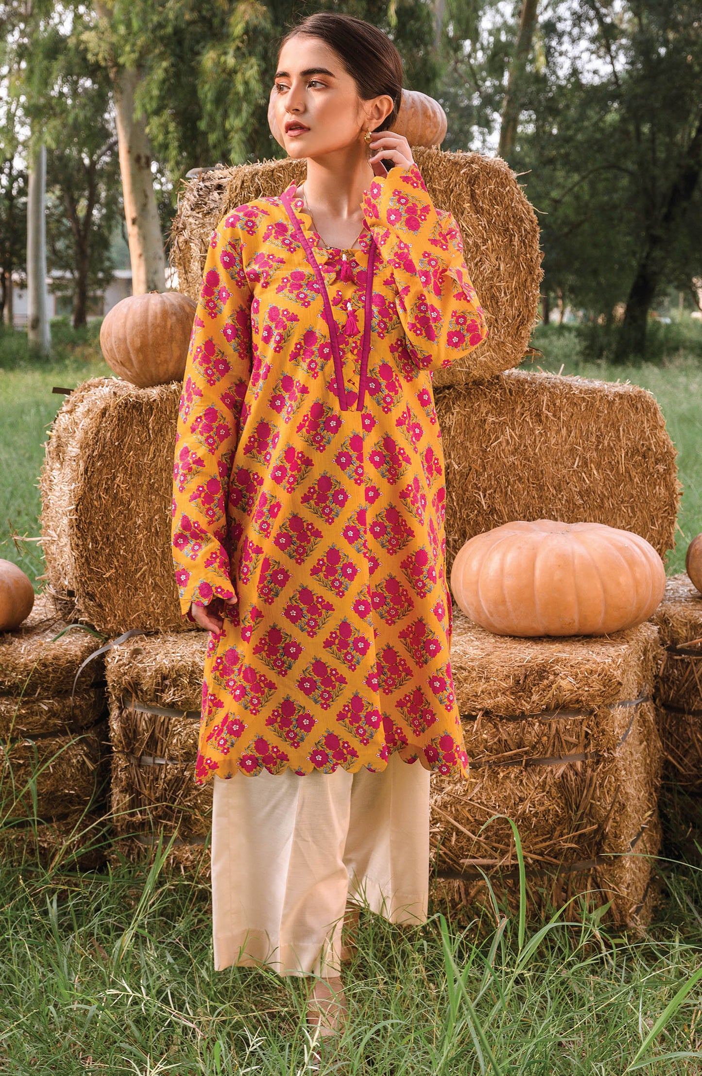 HCS-22-055/S ORANGE LAWN SCSHIRT READY TO WEAR SHIRT