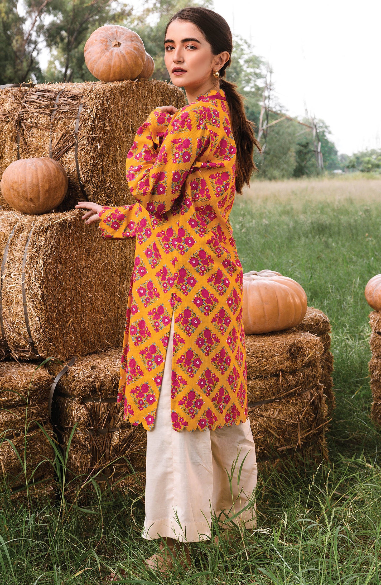 HCS-22-055/S ORANGE LAWN SCSHIRT READY TO WEAR SHIRT