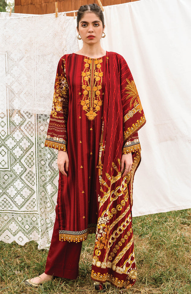 Red Unstitched Cottel Shirt Dupatta and Pants