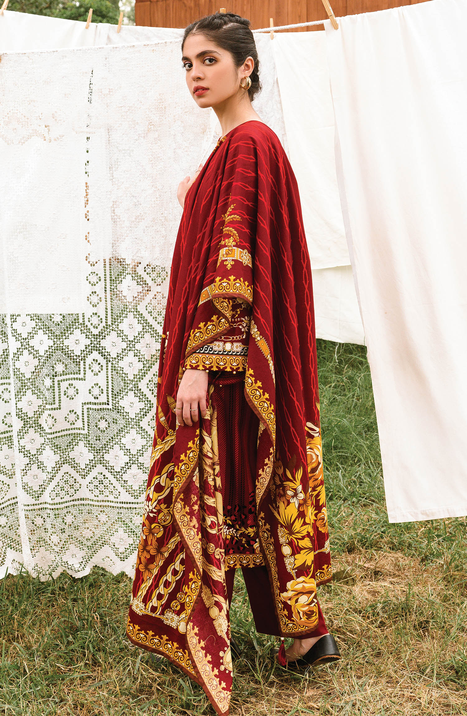 Red Unstitched Cottel Shirt Dupatta and Pants