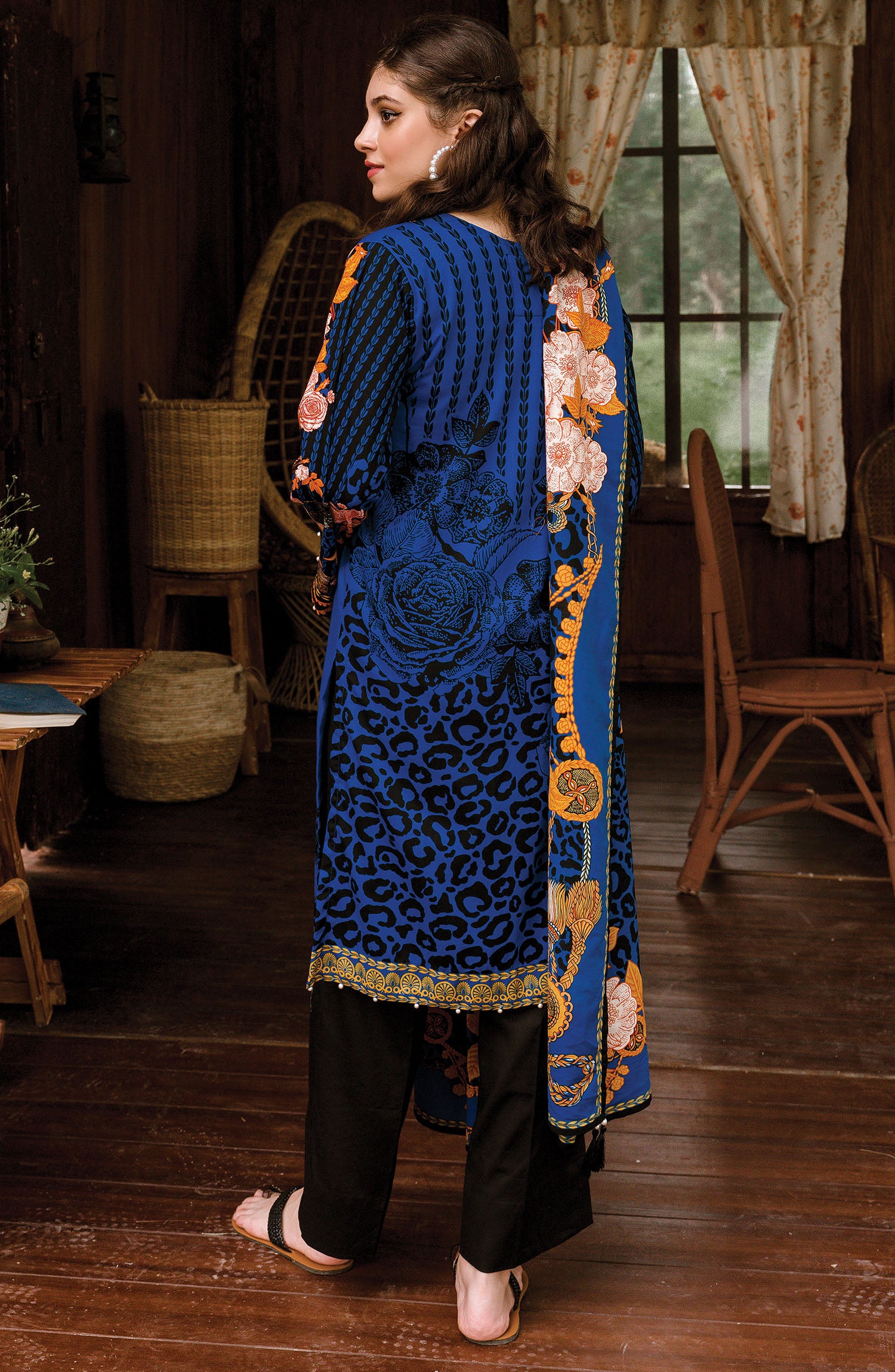 Blue Unstitched Cottel Shirt Dupatta and Pants