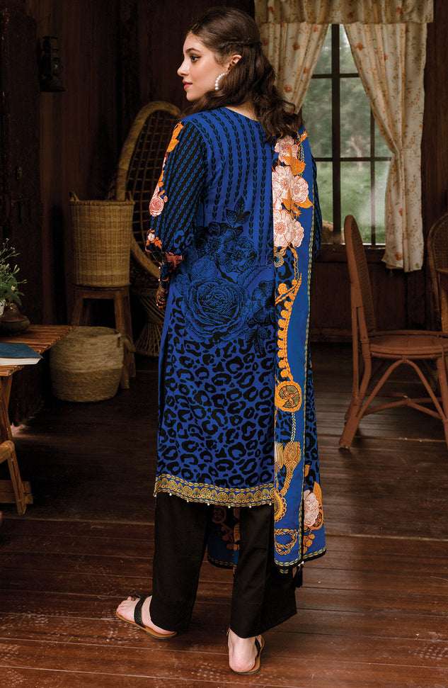 Blue Unstitched Cottel Shirt Dupatta and Pants