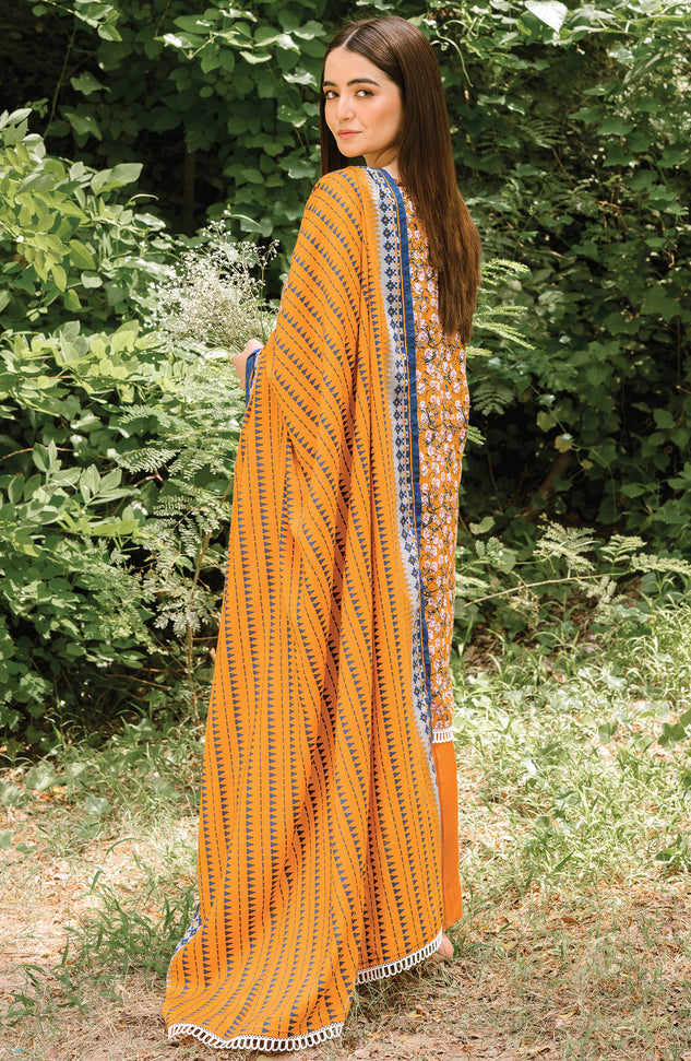 Unstitched 3 Piece Printed Linen Suit