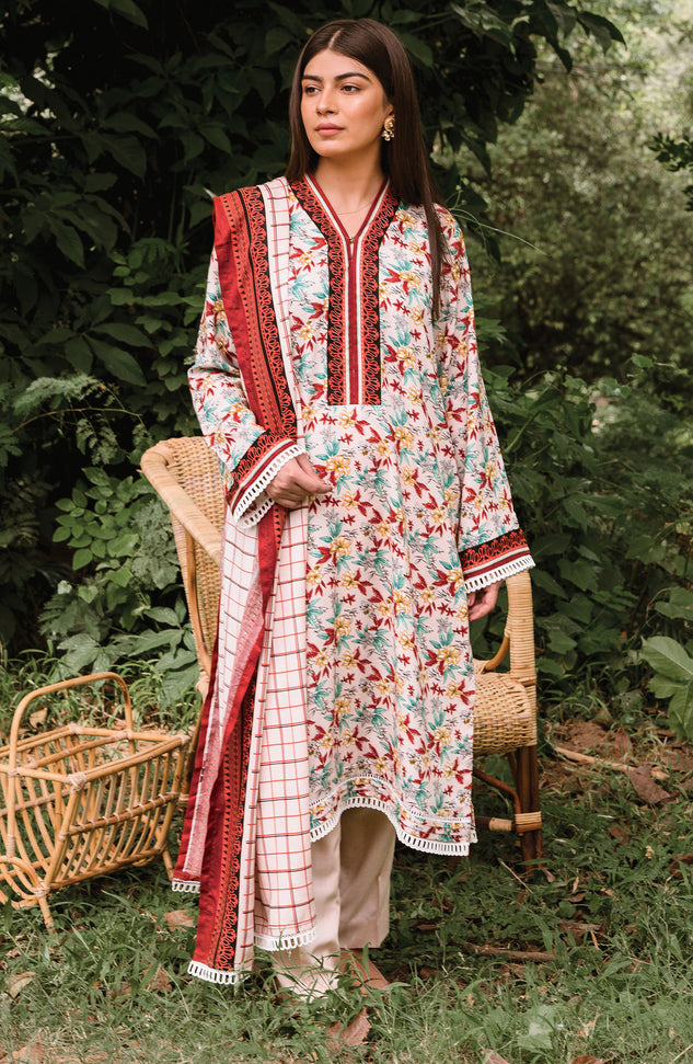 Unstitched 3 Piece Printed Linen Suit