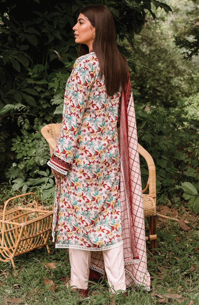 Unstitched 3 Piece Printed Linen Suit