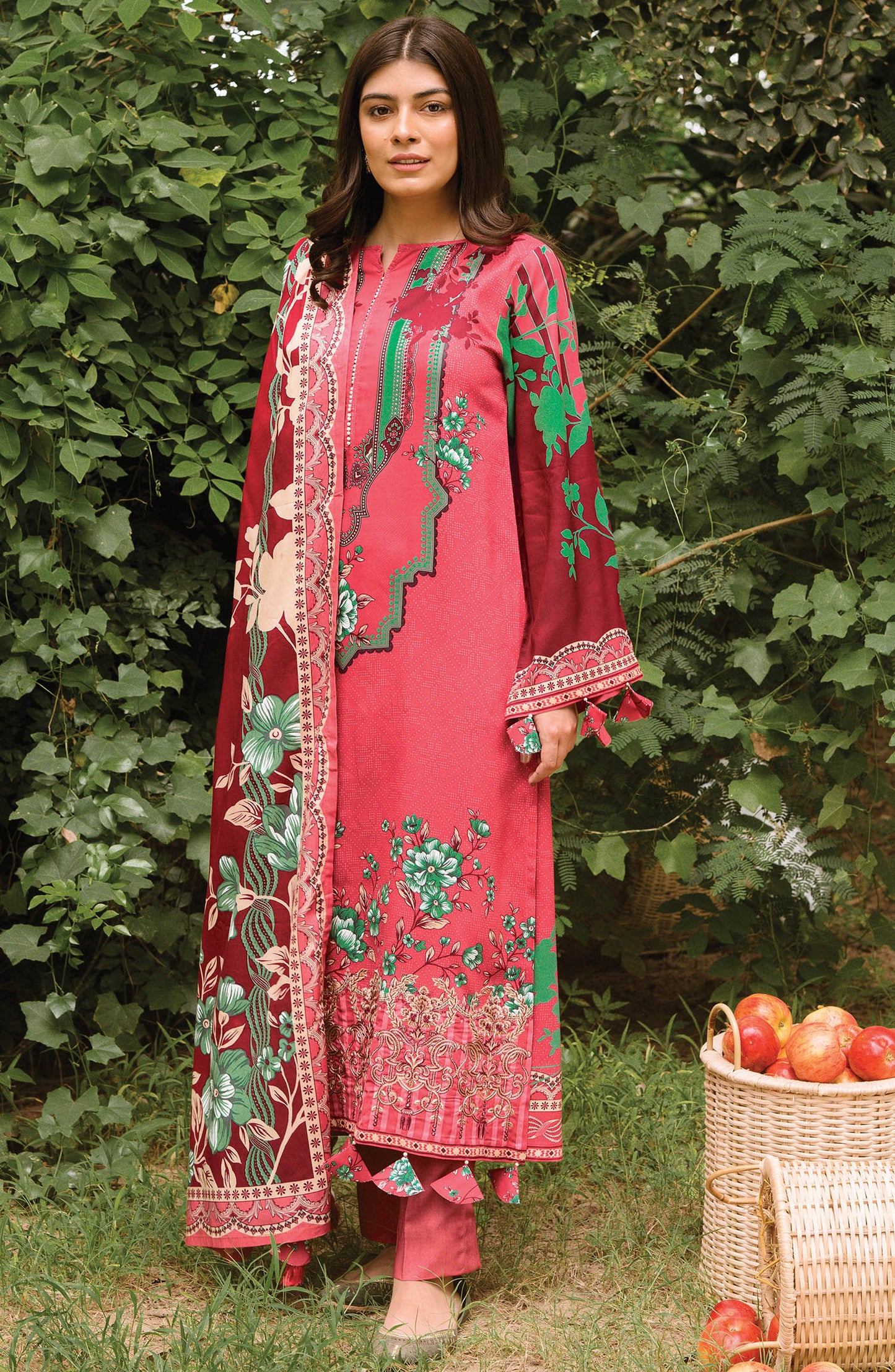Unstitched 3 Piece Embroidered Linen Suit (OTL-20-205/B (ROSE PINK))