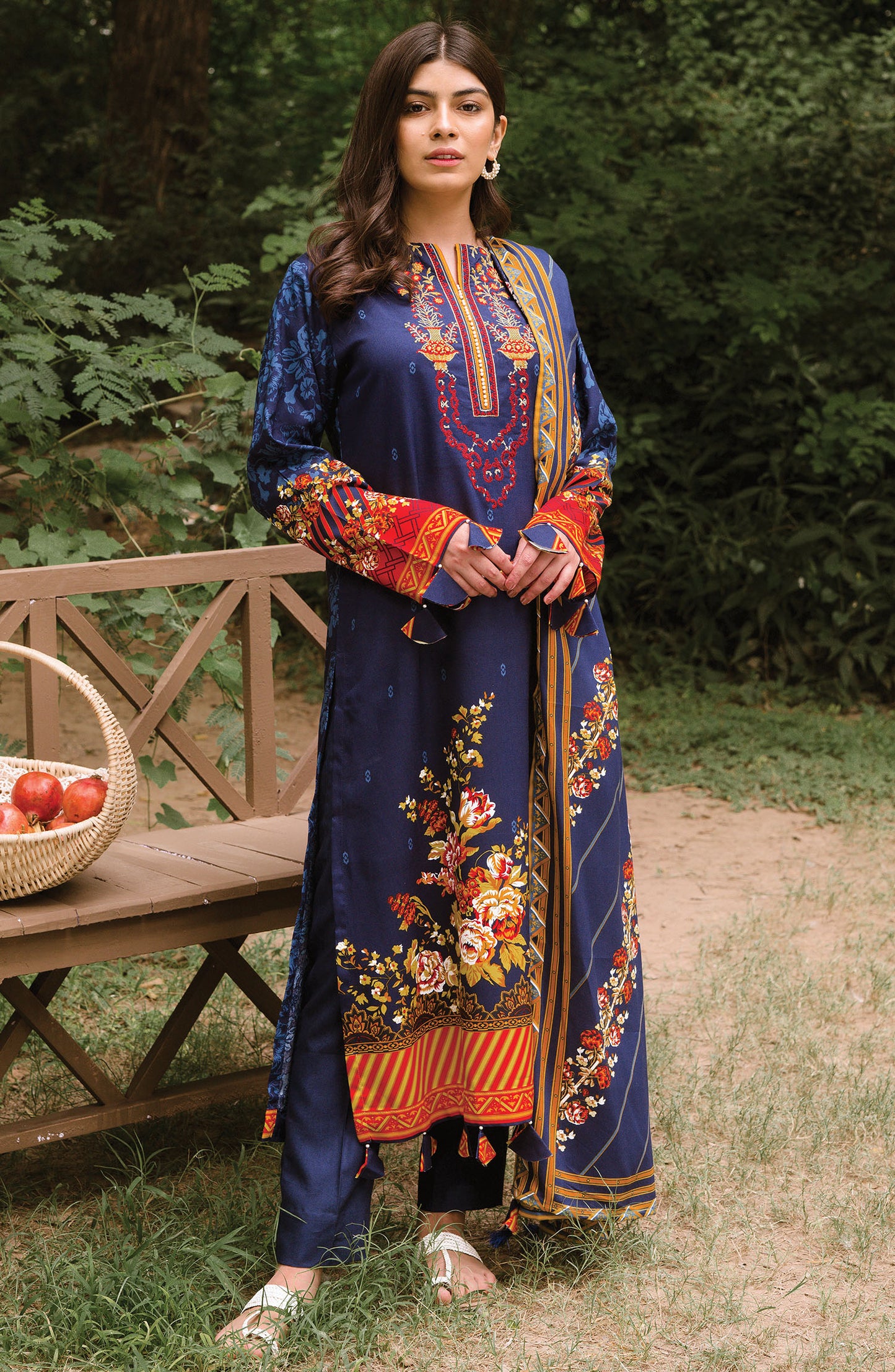 Unstitched 3 Piece Embroidered Linen Suit (OTL-20-204/A (BLUE))