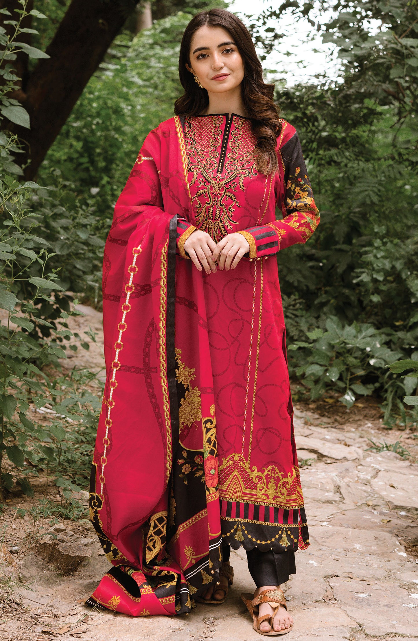 Unstitched 3 Piece Embroidered Cotton Linen Suit