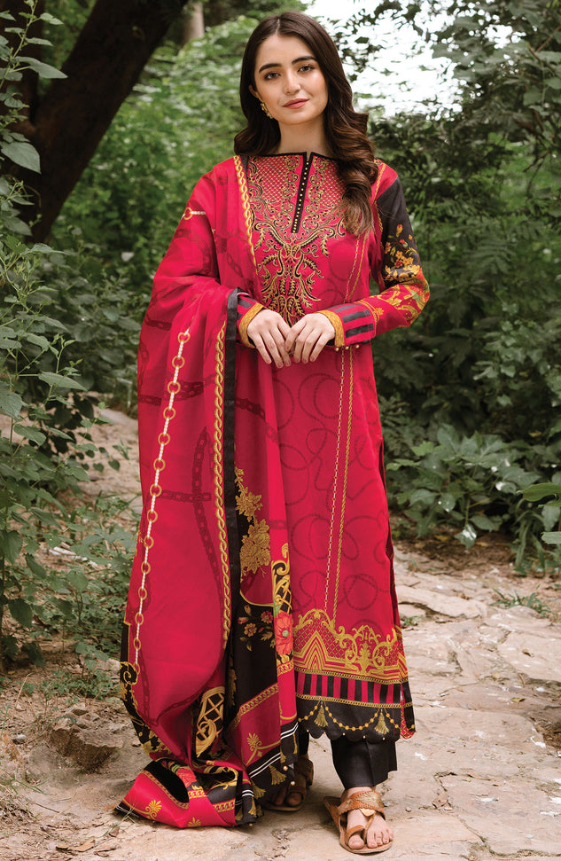 Unstitched 3 Piece Embroidered Cotton Linen Suit