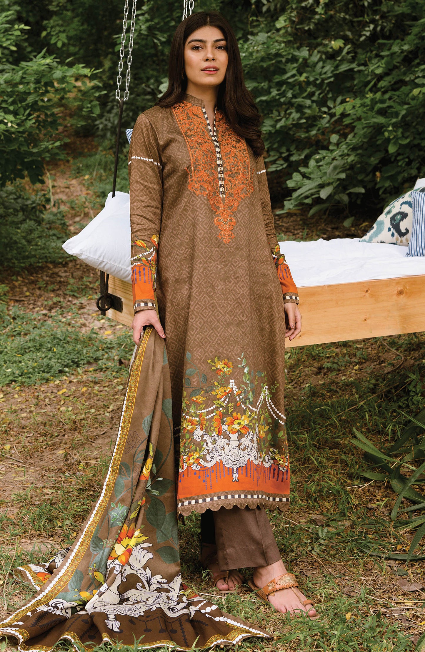 Unstitched 3 Piece Embroidered Cotton Linen Suit