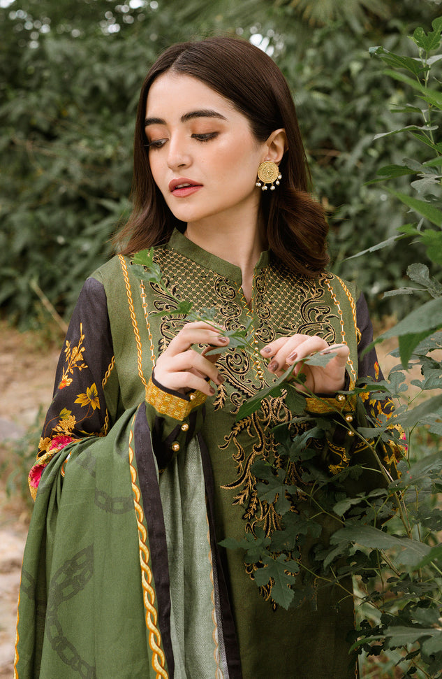 Unstitched 3 Piece Embroidered Cotton Linen Suit