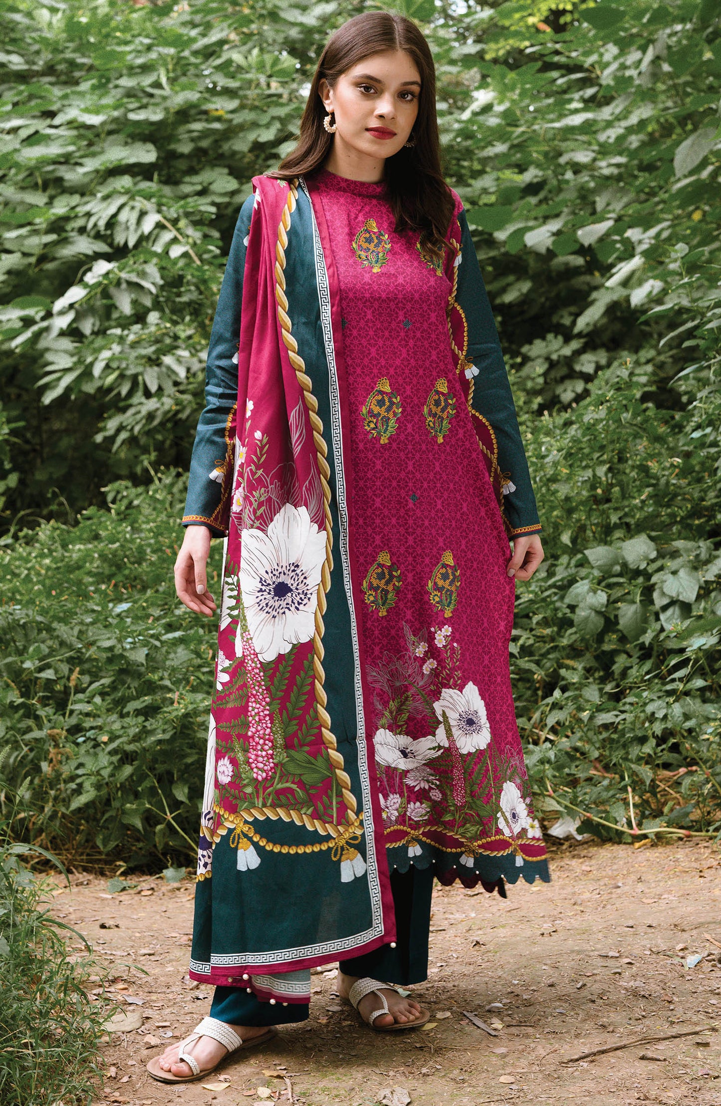 Unstitched 3 Piece Embroidered Cotton Linen Suit (OTL-20-217/B (PINK))
