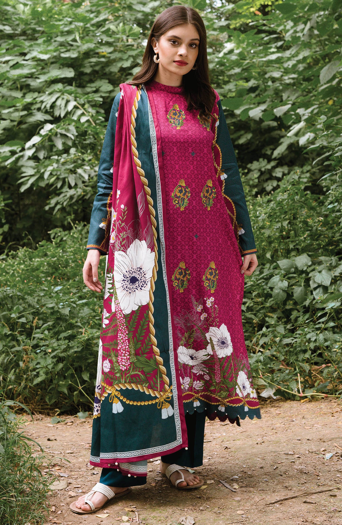 Unstitched 3 Piece Embroidered Cotton Linen Suit