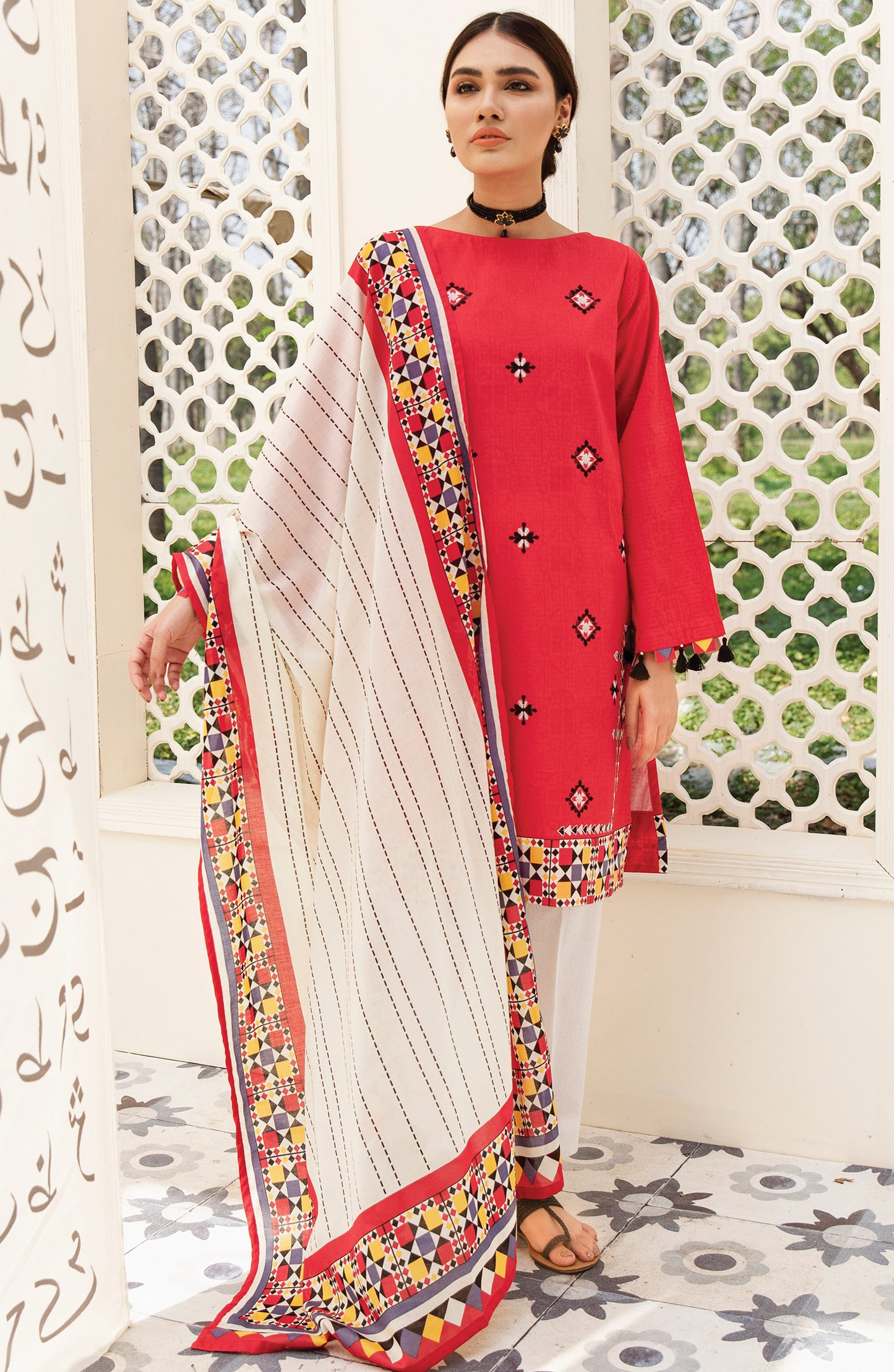 Unstitched 2 Piece Embroidered Jacquard Shirt Dupatta