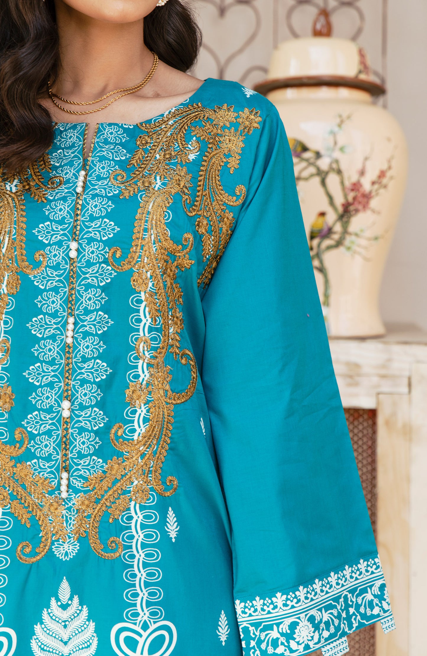 Stitched 1 Piece Embroidered Cambric Shirt
