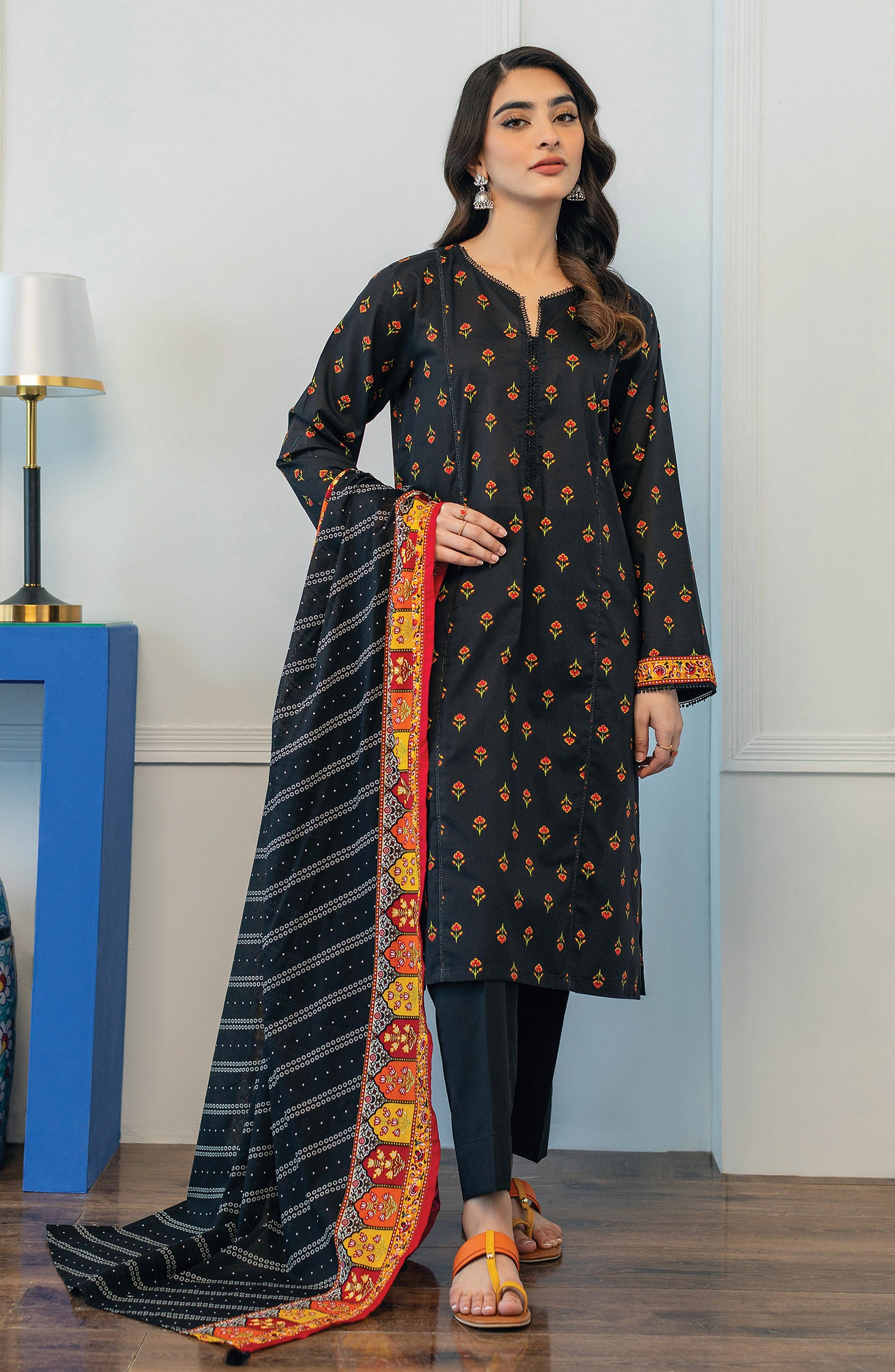 OTL-23-089/U BLACK LAWN  UNSTITCHED SHIRT DUPATTA PANTS