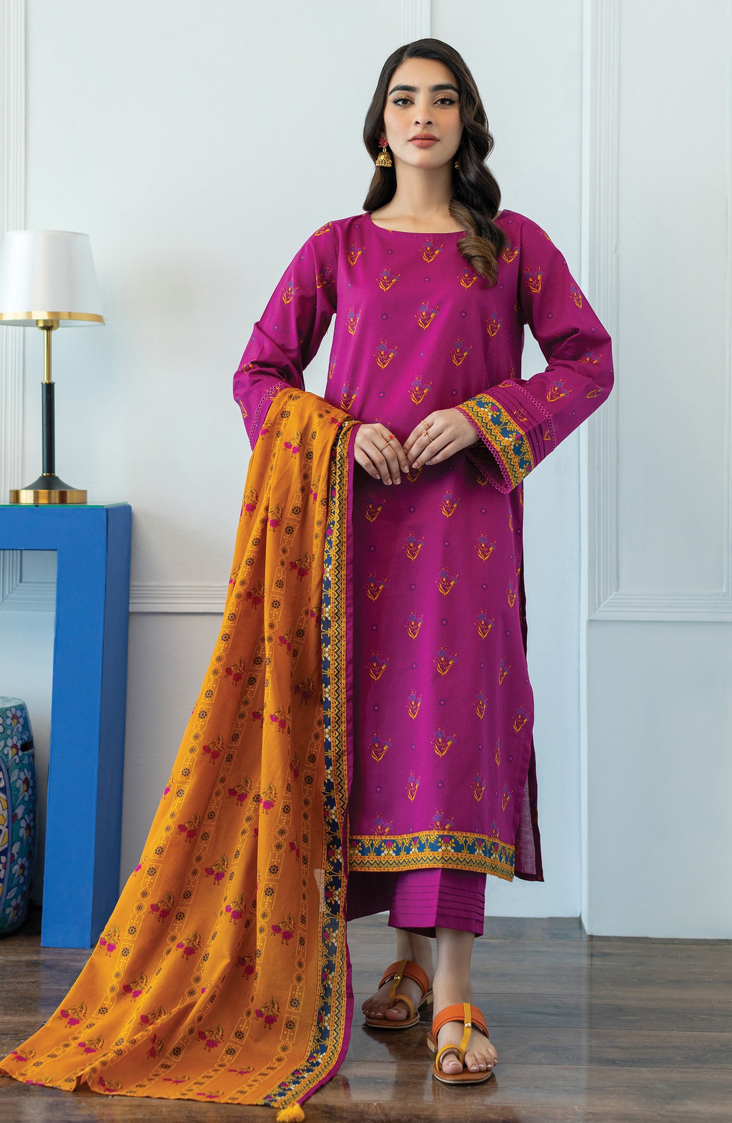 OTL-23-019/U MAGENTA LAWN  UNSTITCHED SHIRT DUPATTA PANTS