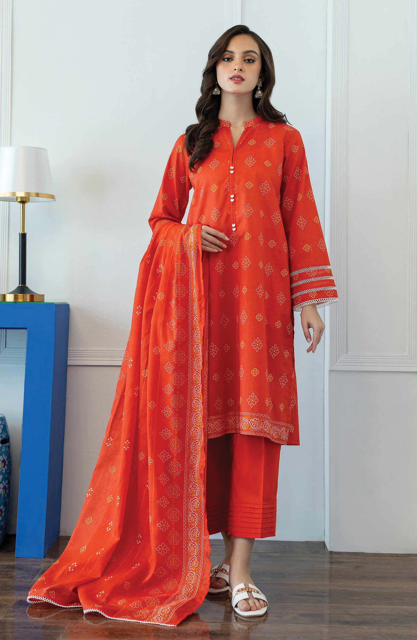 OTL-23-005/U ORANGE LAWN  UNSTITCHED SHIRT DUPATTA PANTS