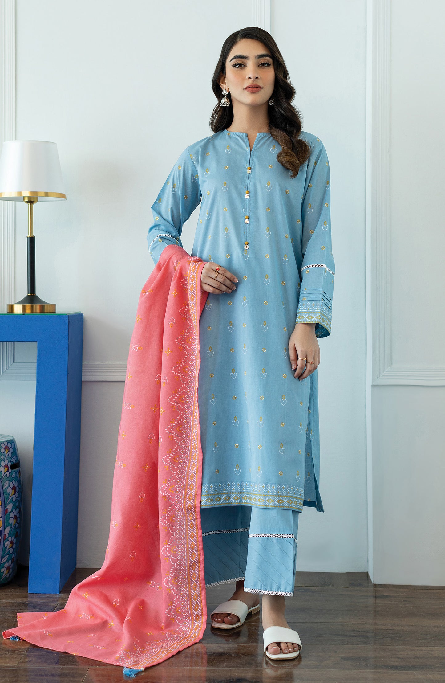 OTL-23-016/U BLUE LAWN  UNSTITCHED SHIRT DUPATTA PANTS