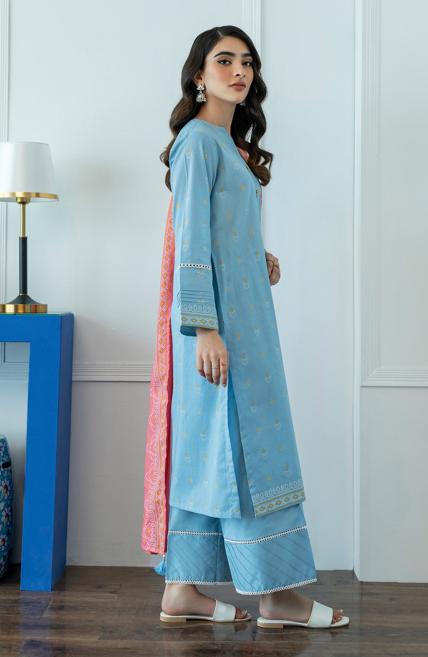 OTL-23-016/U BLUE LAWN  UNSTITCHED SHIRT DUPATTA PANTS