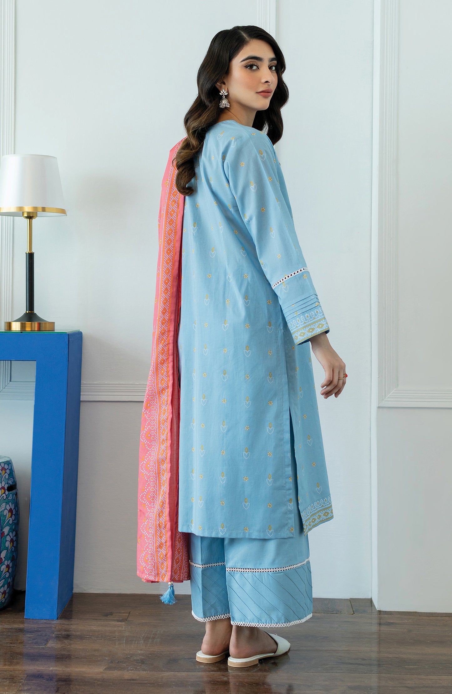 OTL-23-016/U BLUE LAWN  UNSTITCHED SHIRT DUPATTA PANTS
