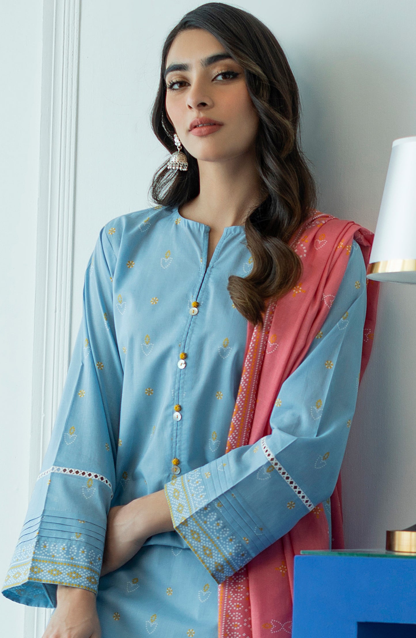 OTL-23-016/U BLUE LAWN  UNSTITCHED SHIRT DUPATTA PANTS