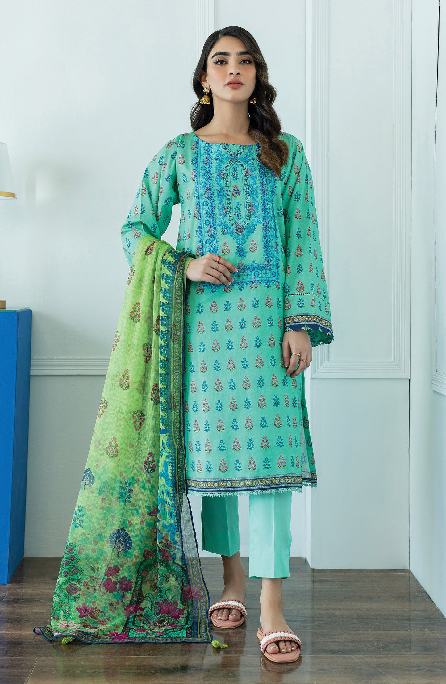 OTL-23-033/U TURQUOISE LAWN  UNSTITCHED SHIRT DUPATTA PANTS