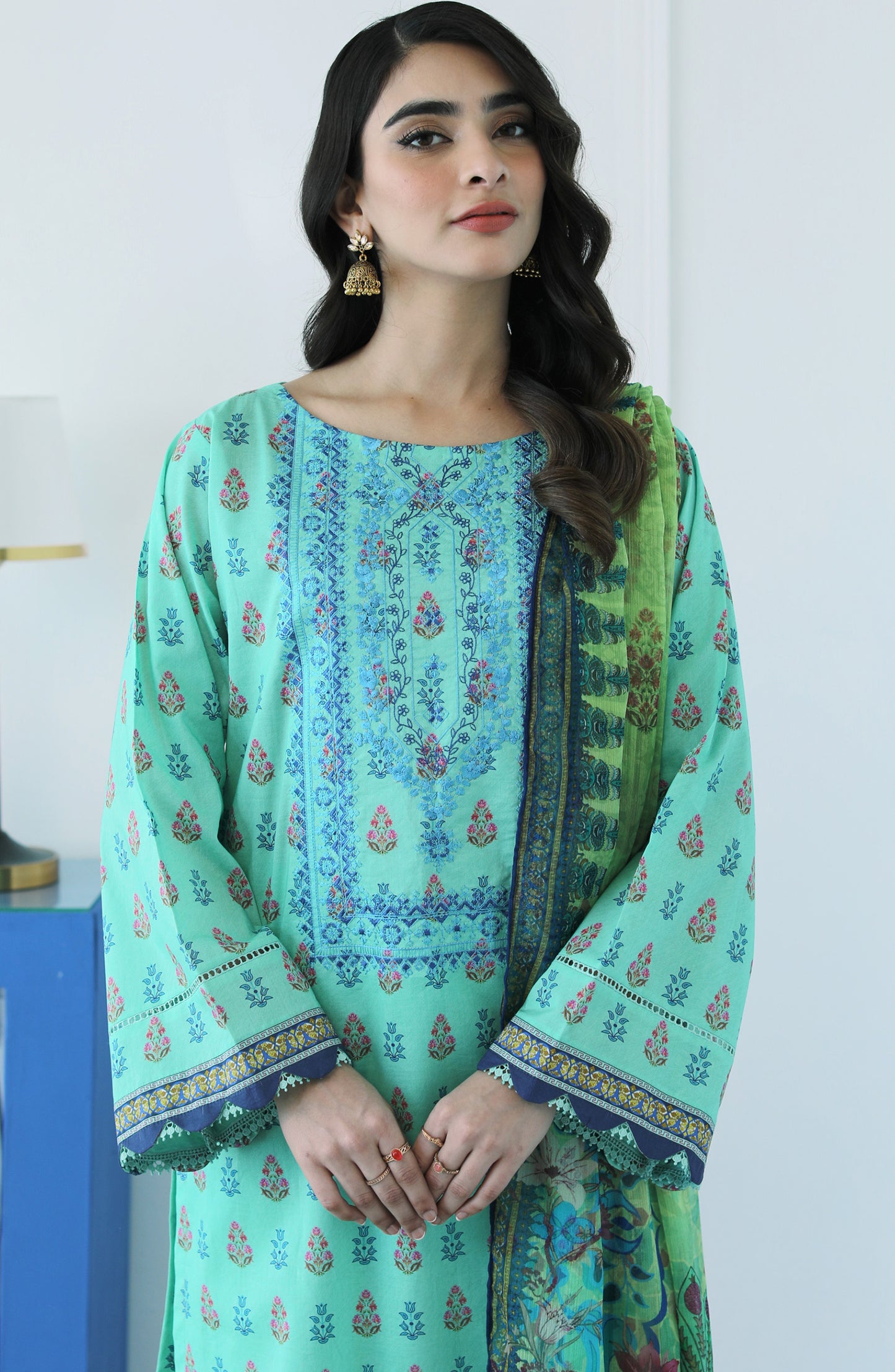 OTL-23-033/U TURQUOISE LAWN  UNSTITCHED SHIRT DUPATTA PANTS