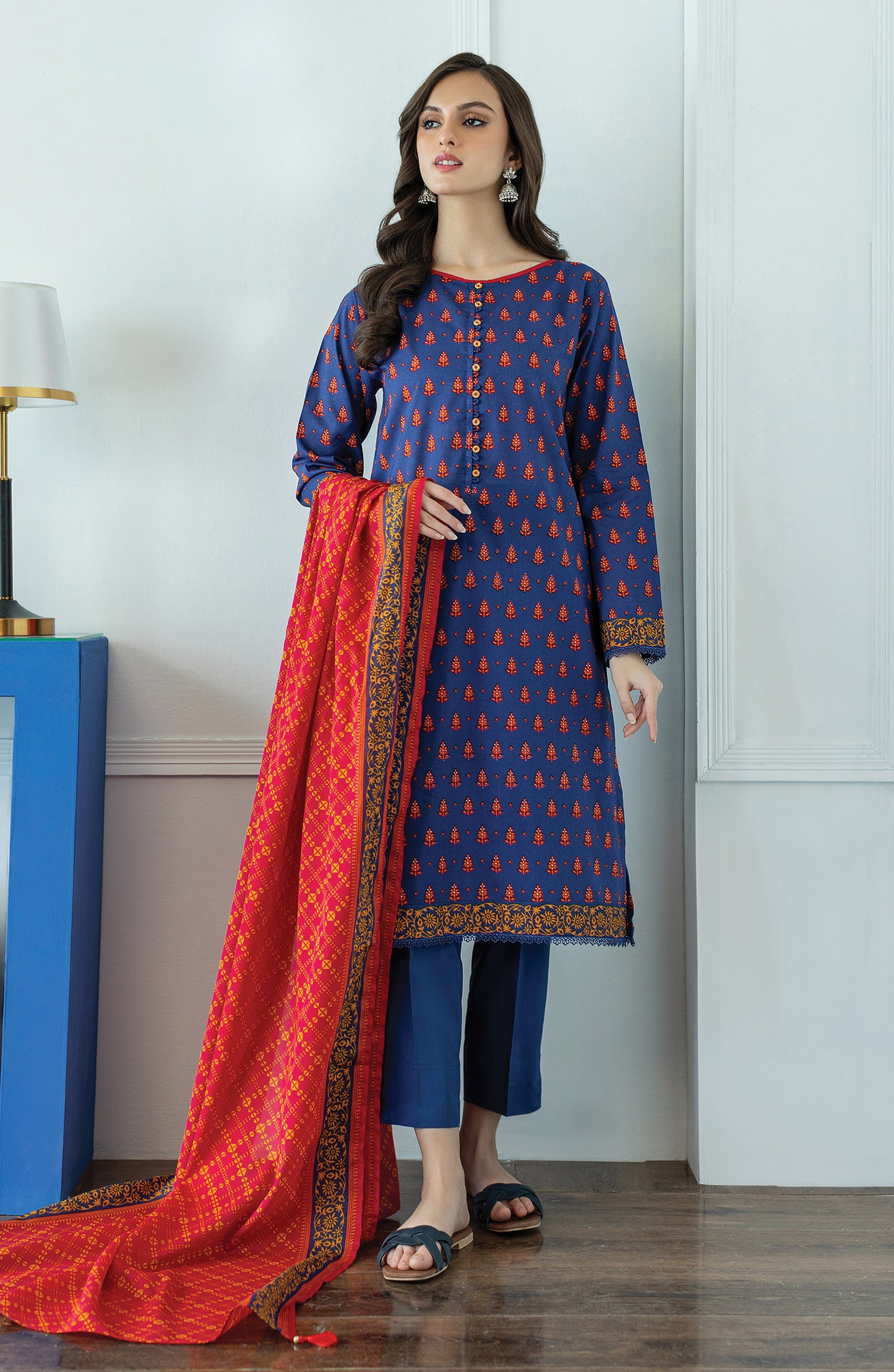 OTL-23-077/U BLUE LAWN  UNSTITCHED SHIRT DUPATTA PANTS