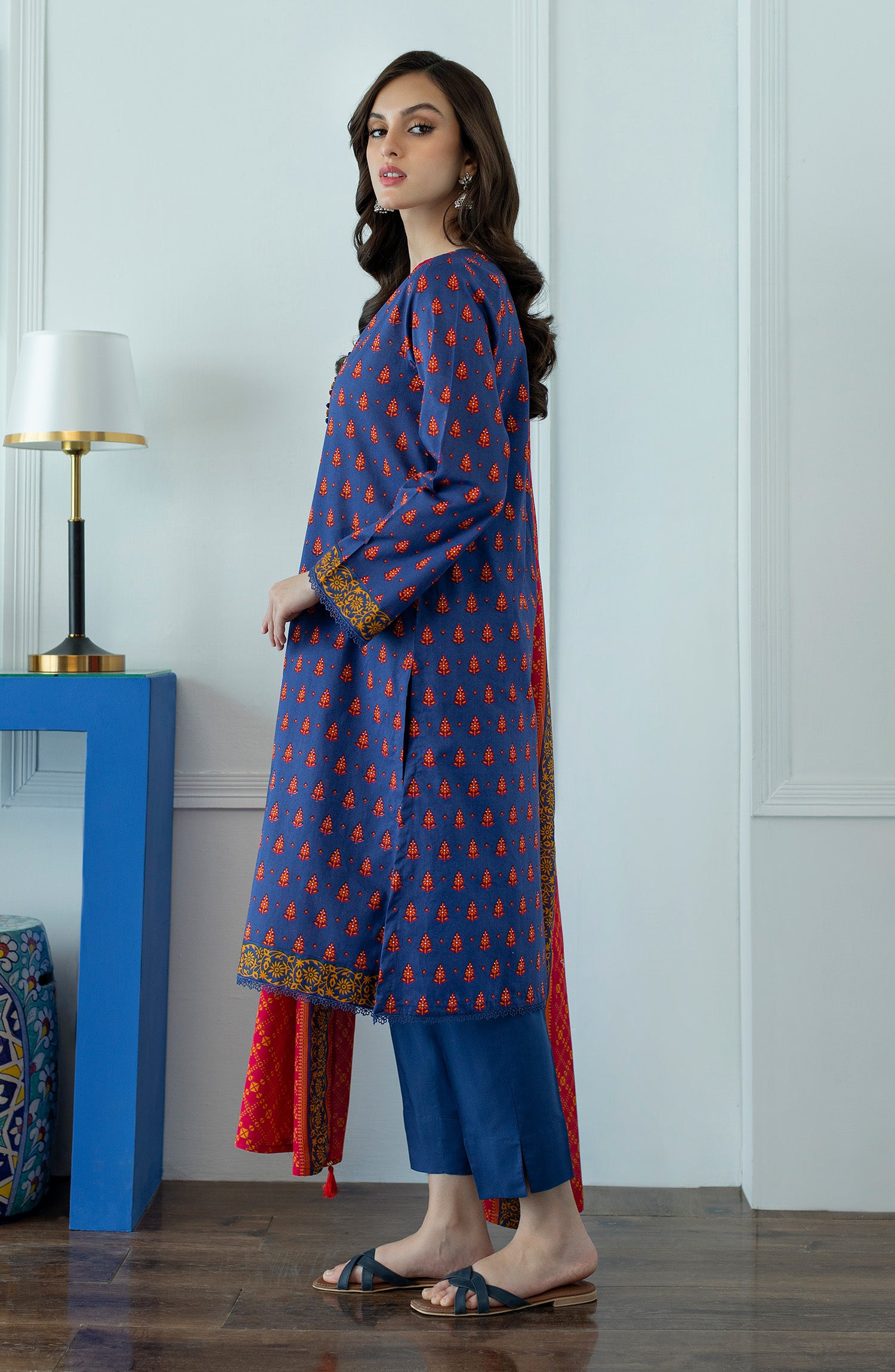 OTL-23-077/U BLUE LAWN  UNSTITCHED SHIRT DUPATTA PANTS