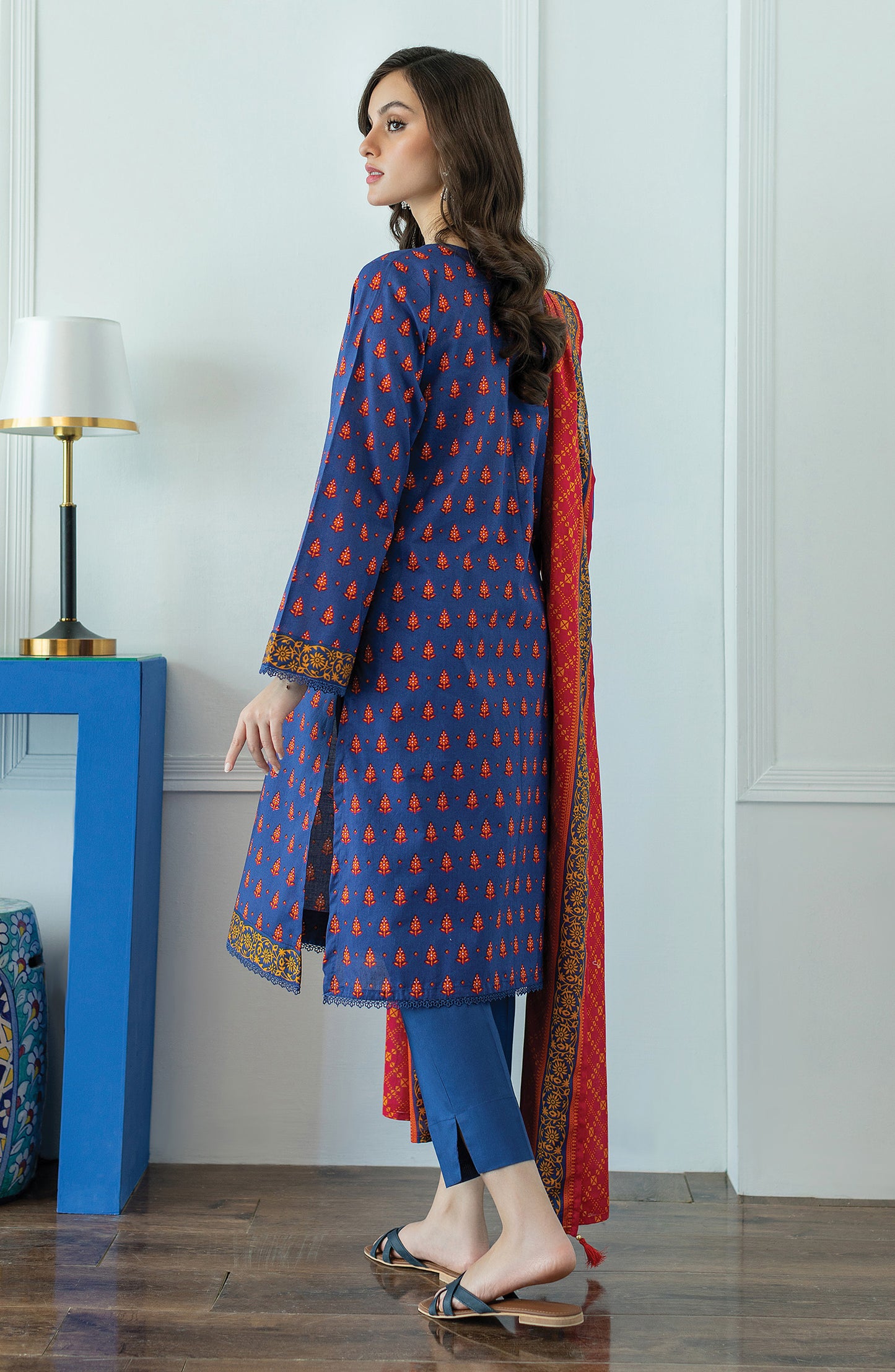 OTL-23-077/U BLUE LAWN  UNSTITCHED SHIRT DUPATTA PANTS