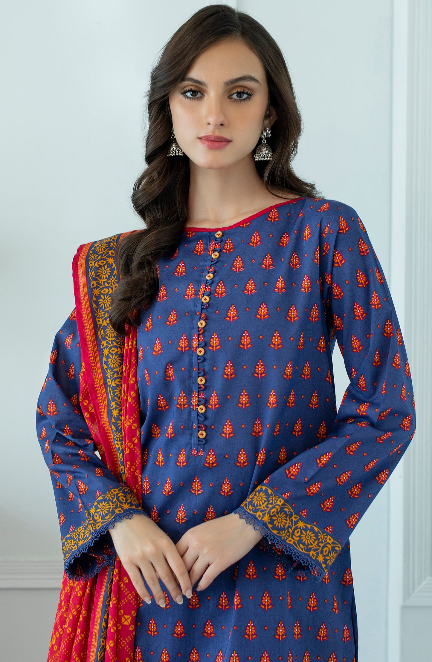 OTL-23-077/U BLUE LAWN  UNSTITCHED SHIRT DUPATTA PANTS