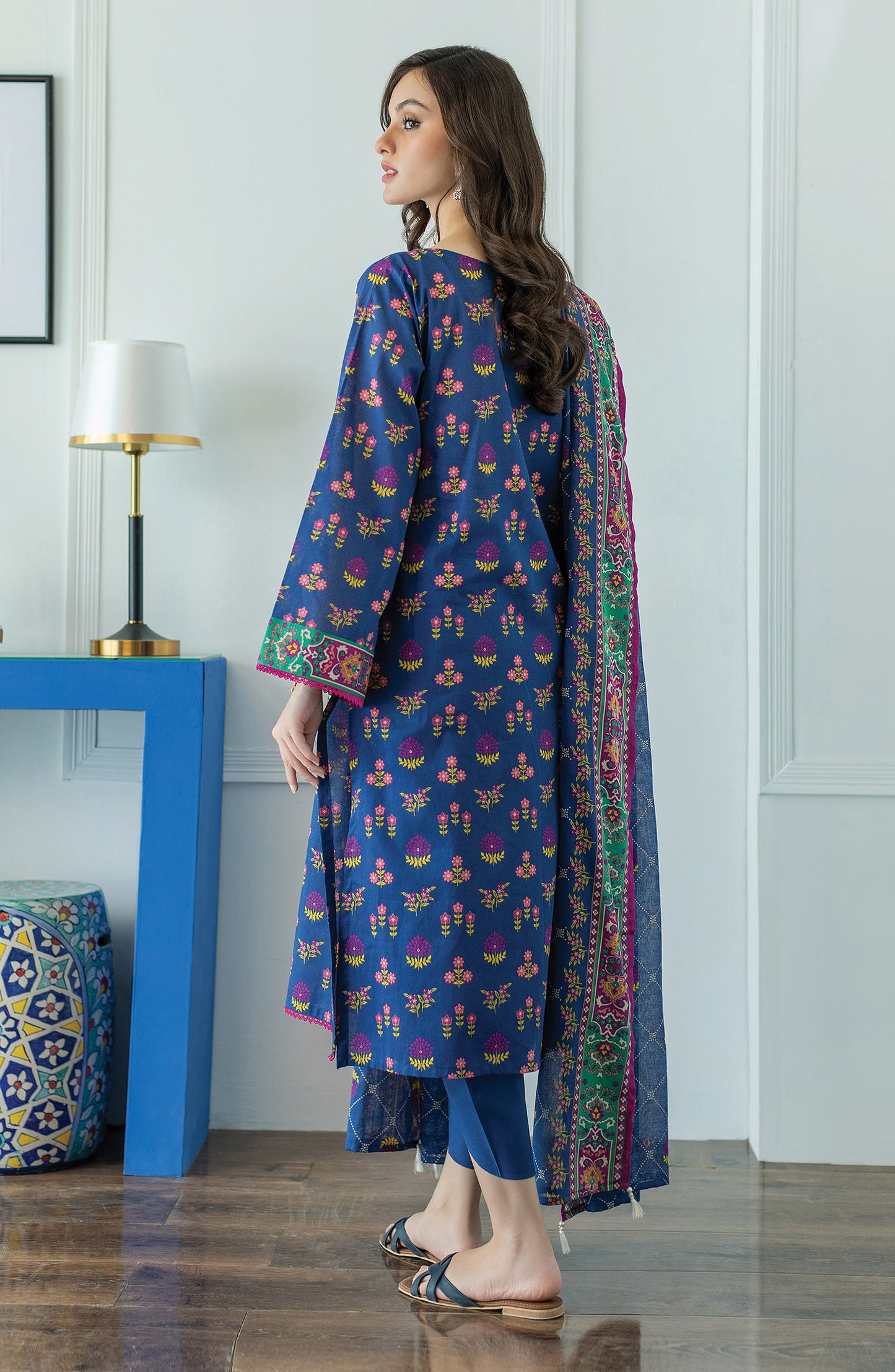 OTL-23-084/U BLUE LAWN  UNSTITCHED SHIRT DUPATTA PANTS