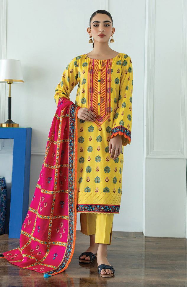 OTL-23-043/U YELLOW LAWN  UNSTITCHED SHIRT DUPATTA PANTS