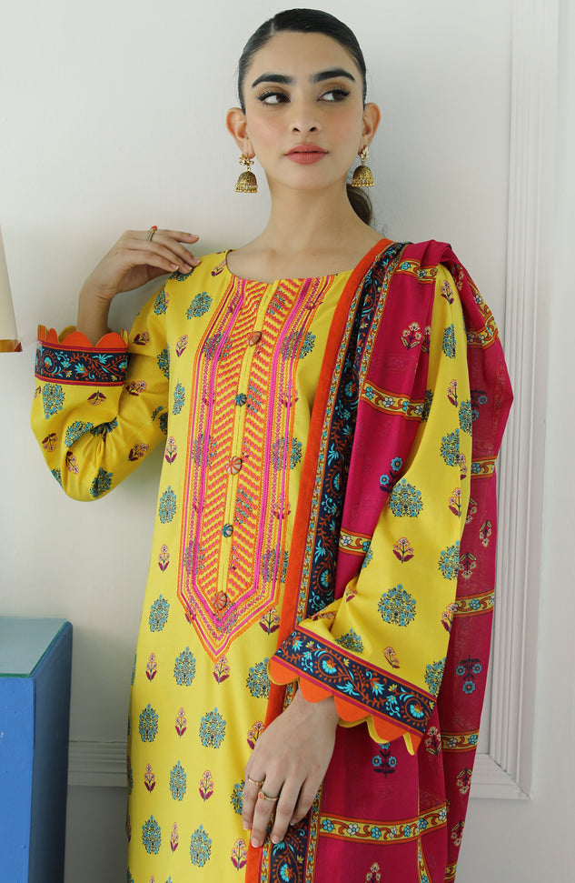OTL-23-043/U YELLOW LAWN  UNSTITCHED SHIRT DUPATTA PANTS