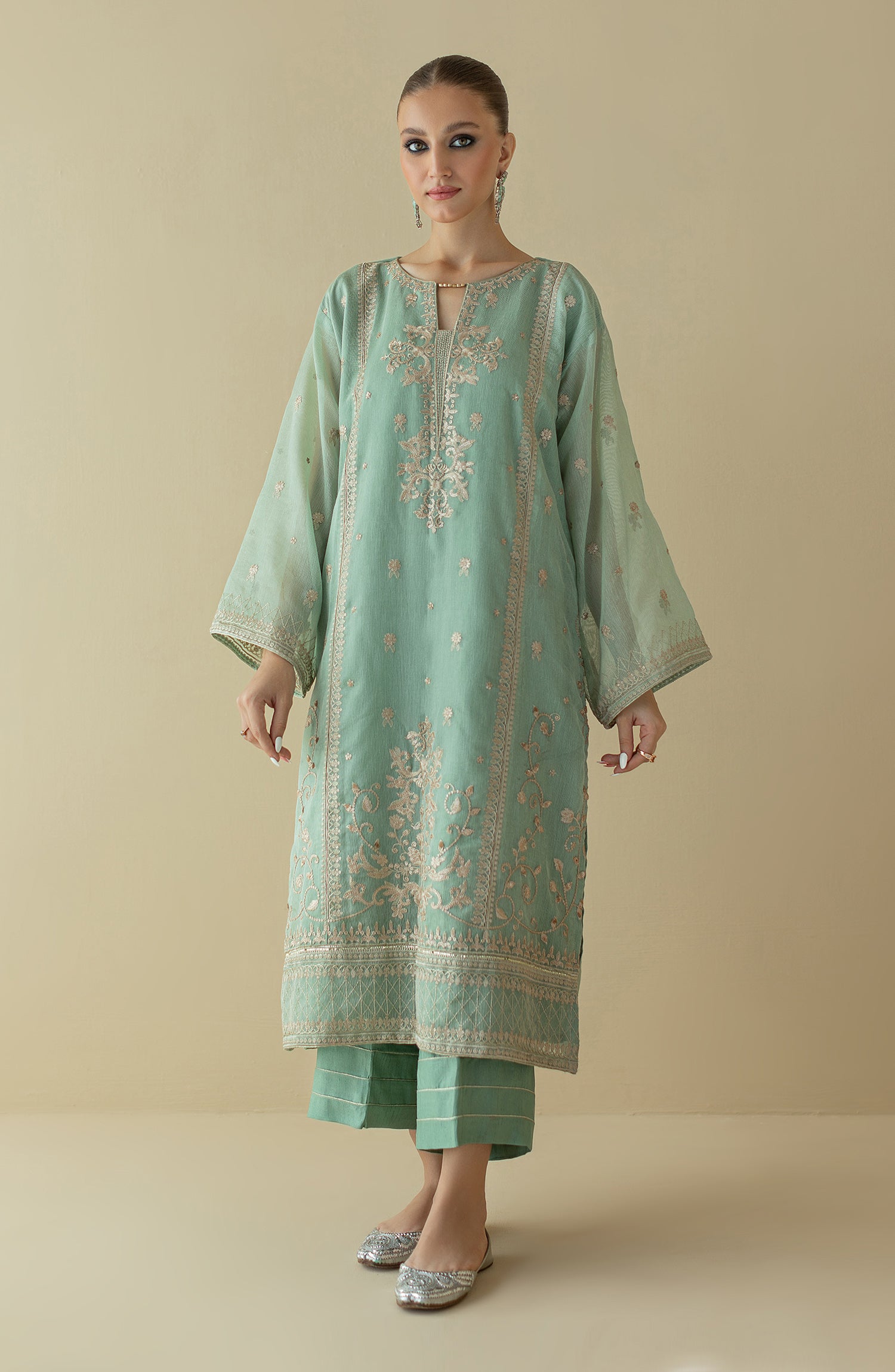 NF-ST-22-004 L.GREEN KHADDI NET  READY TO WEAR SHIRT PANTS