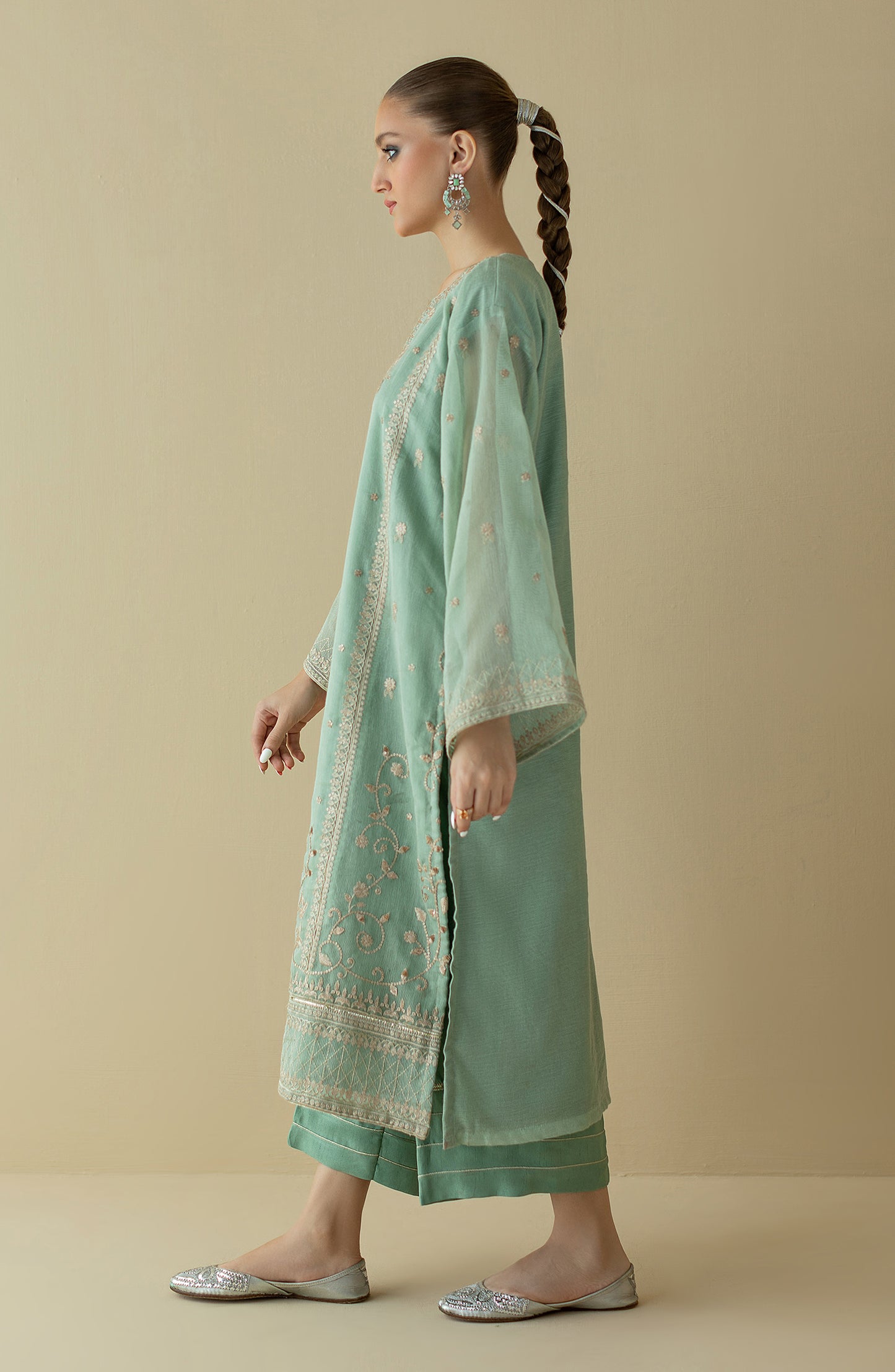 NF-ST-22-004 L.GREEN KHADDI NET  READY TO WEAR SHIRT PANTS