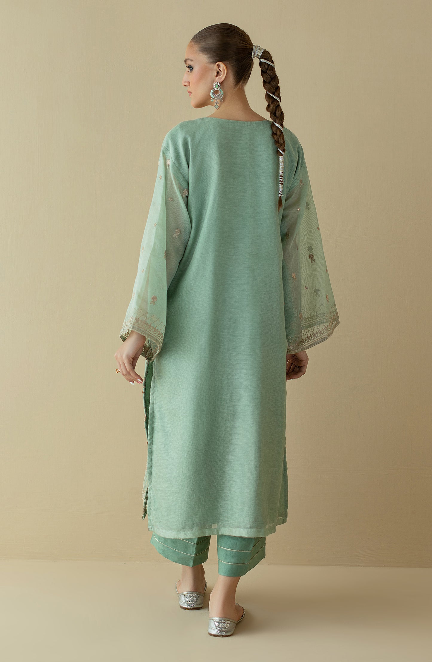NF-ST-22-004 L.GREEN KHADDI NET  READY TO WEAR SHIRT PANTS